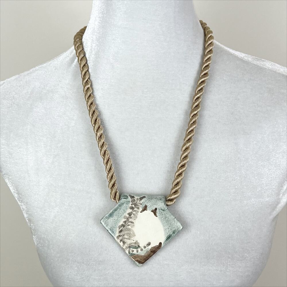 Handmade Rope Cord Necklace with Large Hand Painted Cat Friends Clay Pendant
